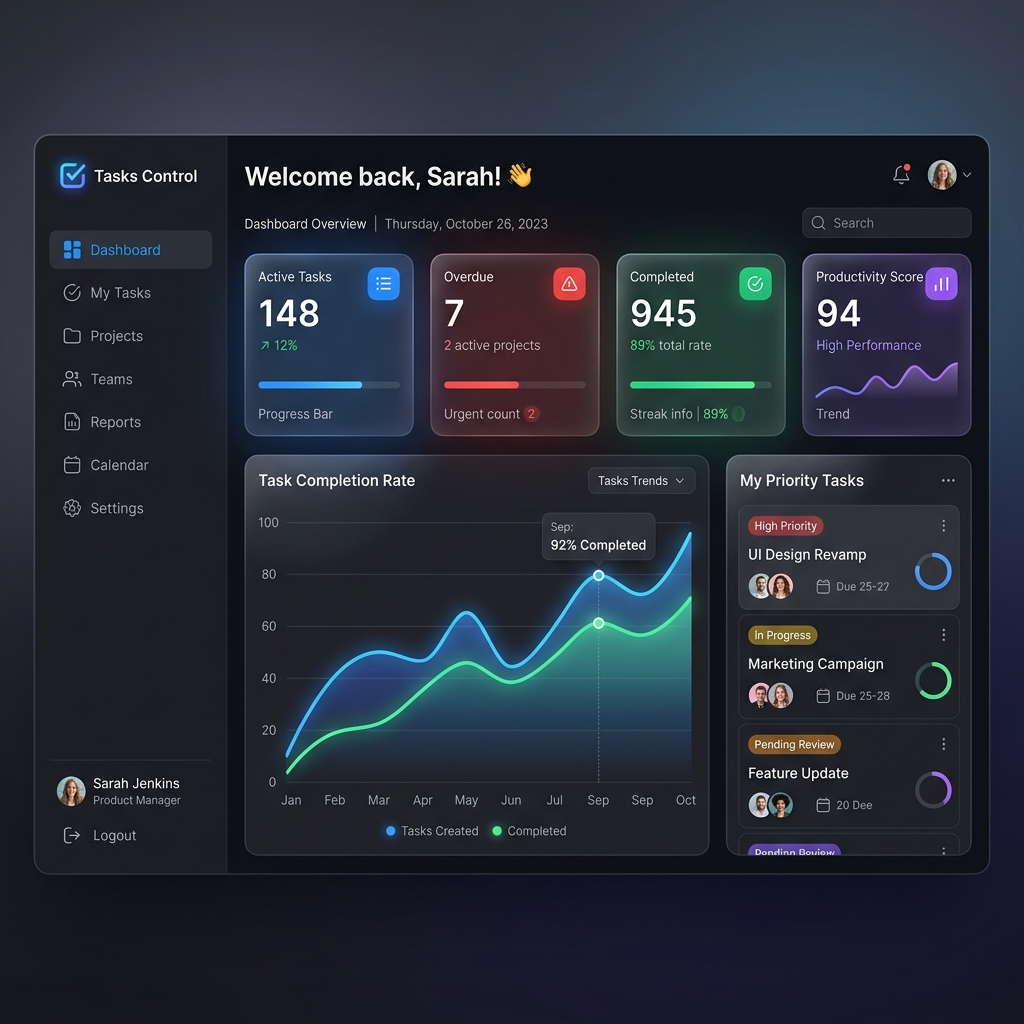 Tasks Control App Screenshot